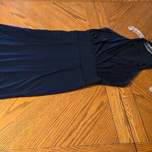 Long Sleeveless Navy Dress with halter neck